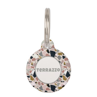 Médaillon Pour Animaux Terrazzo Rose Noir Gris et Brun Moderne du Milieu 