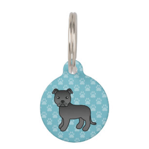 Médaillon Pour Animaux Terrier Bull Staffordshire noir sur fond bleu
