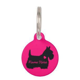 Médaillon Pour Animaux Térrier écossais cœur simple rose néon