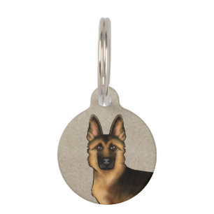 Médaillon Pour Animaux Tête de chien Berger Allemand noir et feu sur fond