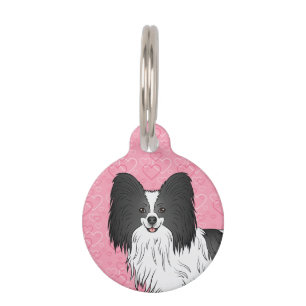 Médaillon Pour Animaux Tête de chien Papillon noir et blanc sur des cœurs