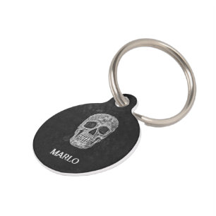 Médaillon Pour Animaux Tête De Crâne Grunge Gothique Noir Et Blanc