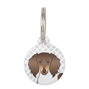 Médaillon Pour Animaux Tête de Dachshund à poil long piebalde chocolat et