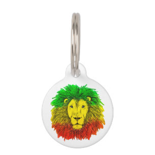 Médaillon Pour Animaux Tête de lion rasta rouge jaune vert dessin Jamaïqu