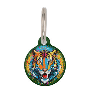 Médaillon Pour Animaux Tête de tigre couleurs arc-en-ciel peinture taches
