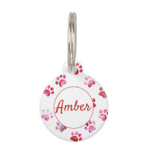 Médaillon Pour Animaux Texte Personnalisé Empreinte de Patte Texturée Rou