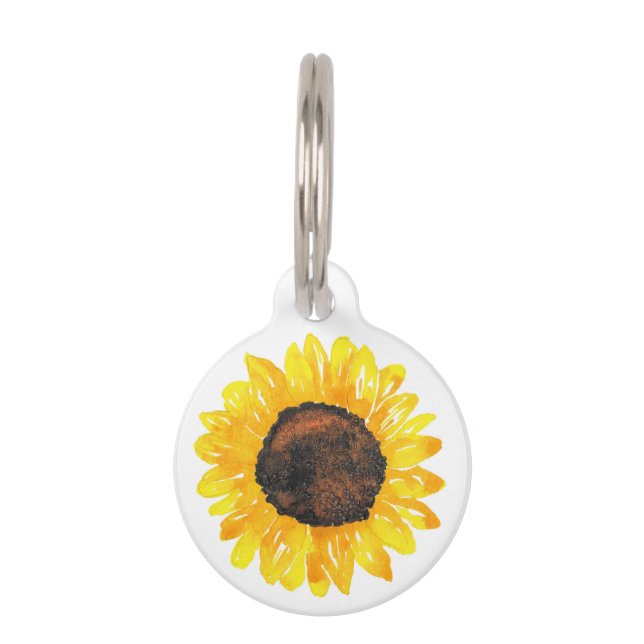 Médaillon Pour Animaux Tournesol Peint À La Main (Devant)