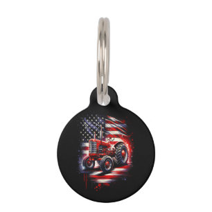 Médaillon Pour Animaux Tracteur patriotique 4 juillet Drapeau américain F