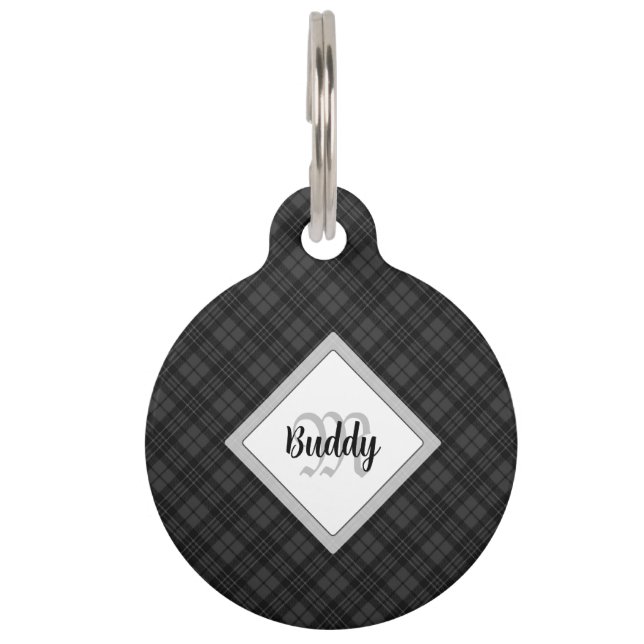 Médaillon Pour Animaux Trendy noir blanc tartan Personnaliser Monogramme (Devant)