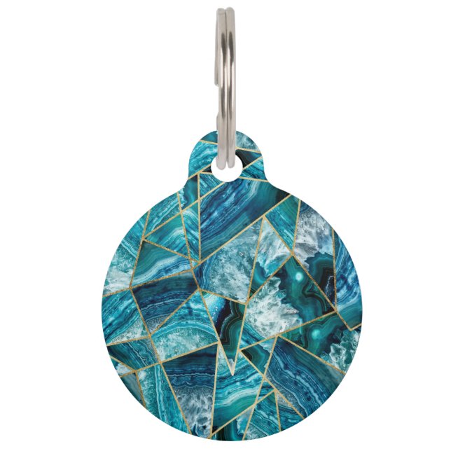 Médaillon Pour Animaux Triangle géométrique Turquoise Blue Agate Black Go (Dos)