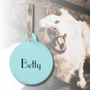 Médaillon Pour Animaux Turquoise Minimal Élégant Chat Chien Nom Adresse