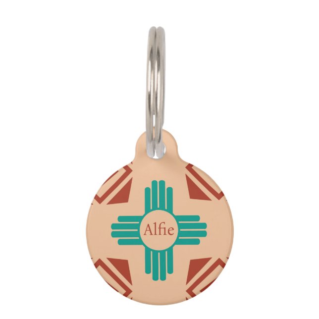Médaillon Pour Animaux Turquoise Zia Tribal Brown Tan (Devant)