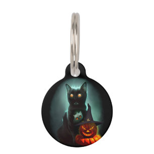 Médaillon Pour Animaux Vampire Chat et Assistant Citrouille Halloween Sur