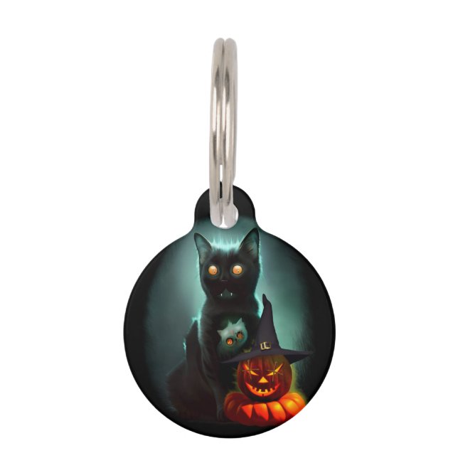 Médaillon Pour Animaux Vampire Chat et Assistant Citrouille Halloween Sur (Devant)