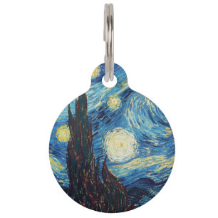 Médaillon Pour Animaux Van Gogh Nuit Étoilée Vintage Bleu Chef-d'œuvre