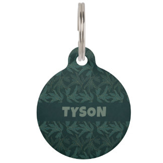 Médaillon Pour Animaux Vert foncé Floral Forest Motif de feuille sans cou