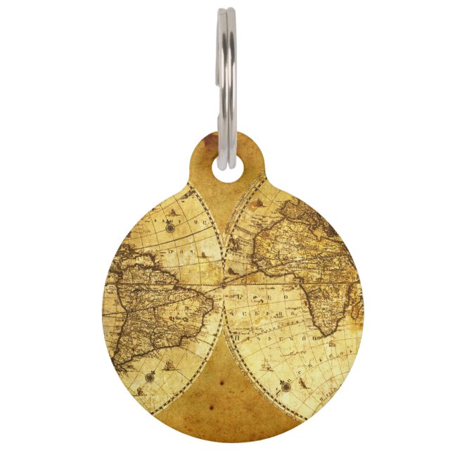 Médaillon Pour Animaux Vieille carte d'or du monde (Devant)