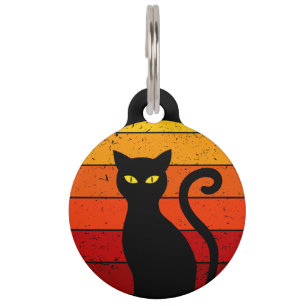 Médaillon Pour Animaux Vintage Retro Sunset Halloween Black Cat