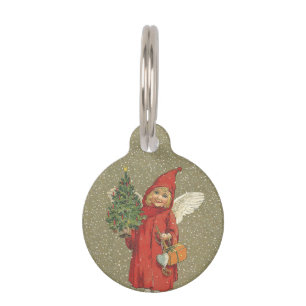 Médaillon Pour Animaux Vintage Victorien Rouge Noël Enfant Ange Arbre