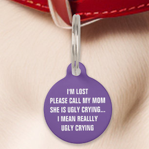 Médaillon Pour Animaux Violet "Appellez ma mère" Drôle