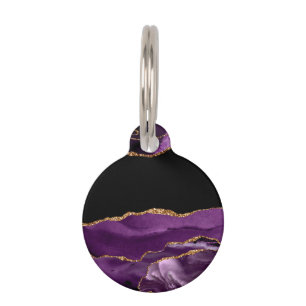 Médaillon Pour Animaux Violet Noir Marbre Agate Glam Parties scintillant