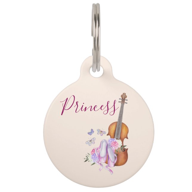 Médaillon Pour Animaux Violon, Chaussures de Ballet, Fleurs et Papillons (Devant)