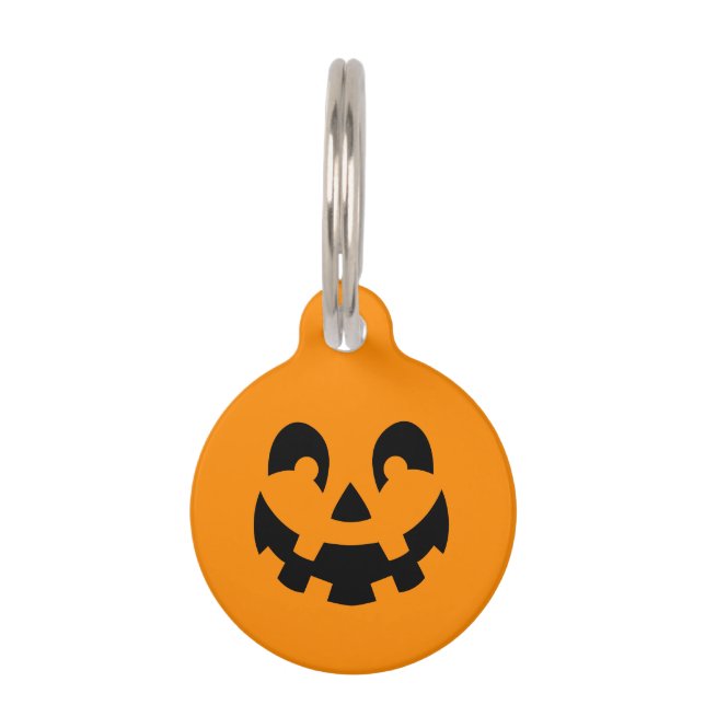 Médaillon Pour Animaux Visage Citrouille Halloween Noir Souriant Sur Oran (Devant)