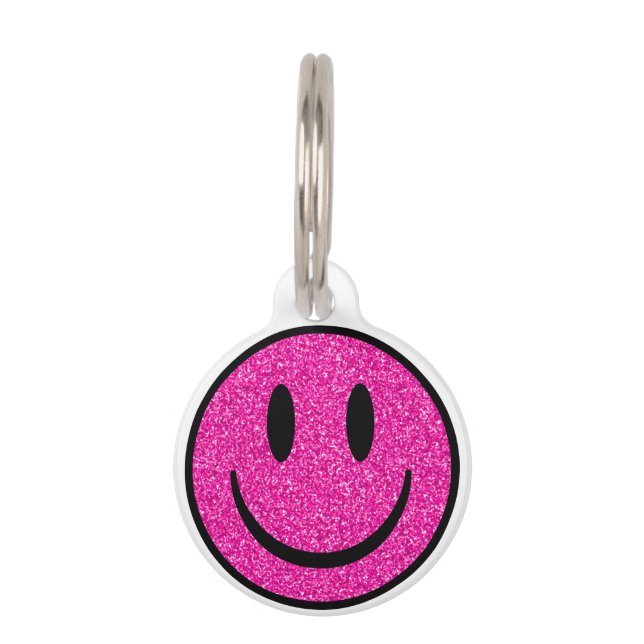 Médaillon Pour Animaux Visage de sourire rose Parties scintillant (Devant)