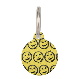 Médaillon Pour Animaux Visage jaune souriant heureux Cool Texte personnal