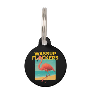 Médaillon Pour Animaux Wassup Flockers Funny Flamant rose Retro Beach Cit