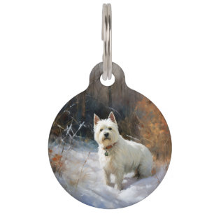 Médaillon Pour Animaux West Highland White Terrier Laissons neiger Noël