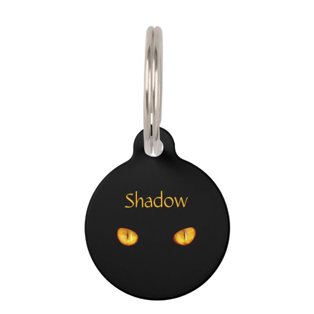 Médaillon Pour Animaux Yeux percés de Chat noir Nom et numéro (Devant)