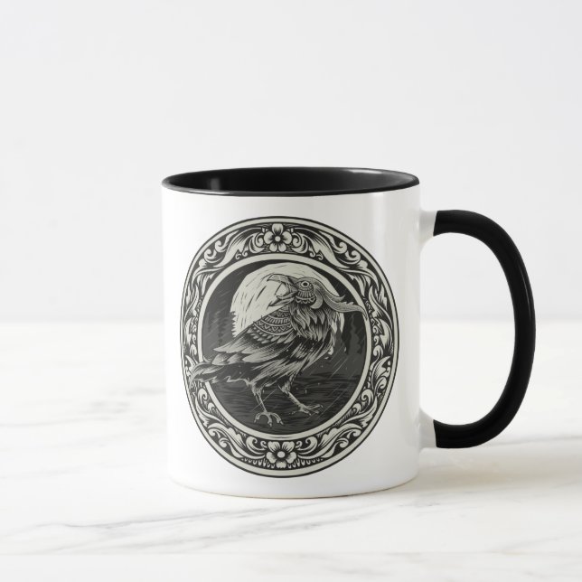 Médaillon Raven Cartographie Art Oiseau Nature Mug (Droite)