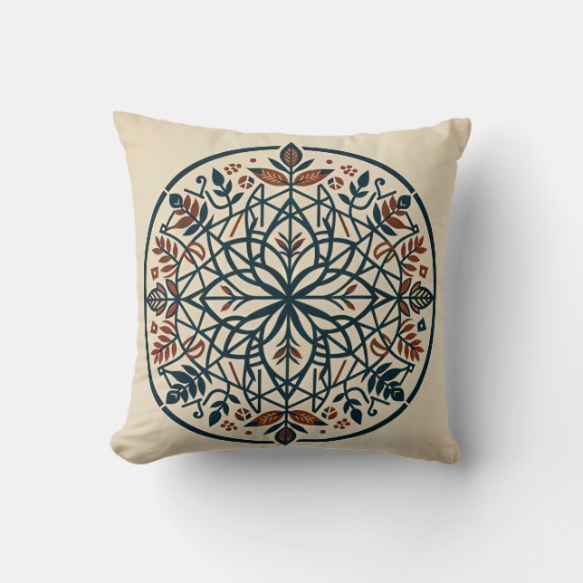 Médaillon turquoise Orange Floral Oreiller (Recto)