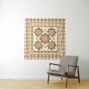 Médaillons de tapisserie murale brun clair et crèm