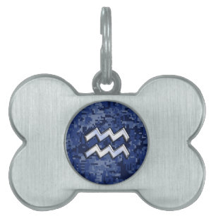 Médaillons Pour Animaux Domestiques Aquarius Zodiac Symbol on blue digital camo decor