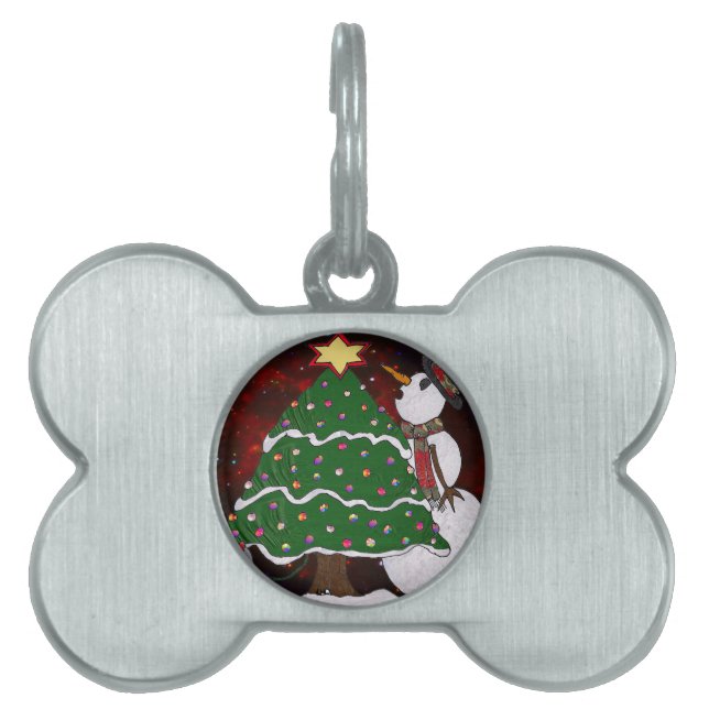 Médaillons Pour Animaux Domestiques Arbre de Noël Snowman Surprise Art Imprimer (Devant)