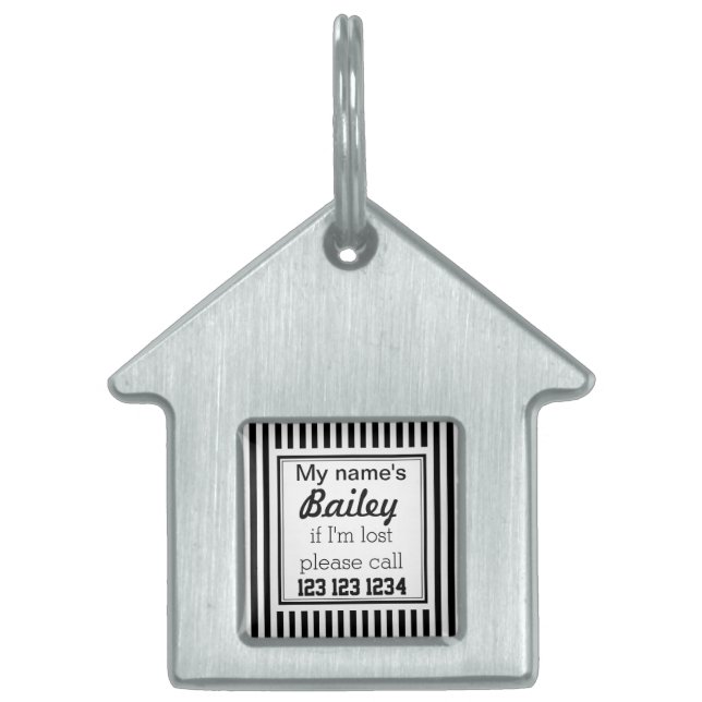 Médaillons Pour Animaux Domestiques Bande personnalisée en noir et blanc (Devant)