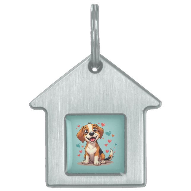 Médaillons Pour Animaux Domestiques Beagle Mignon Kawaii avec des Cœurs Chien Joueur (Devant)
