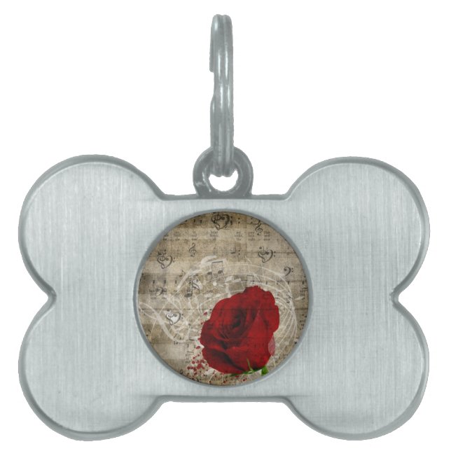 Médaillons Pour Animaux Domestiques Belle rose rouge notes piano tourbillonné (Devant)