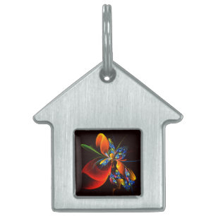 Médaillons Pour Animaux Domestiques Blue Orange Floral Moderne Art Abstrait Motif #03