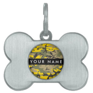 Médaillons Pour Animaux Domestiques Camouflage jaune et vert Personnalisez votre nom