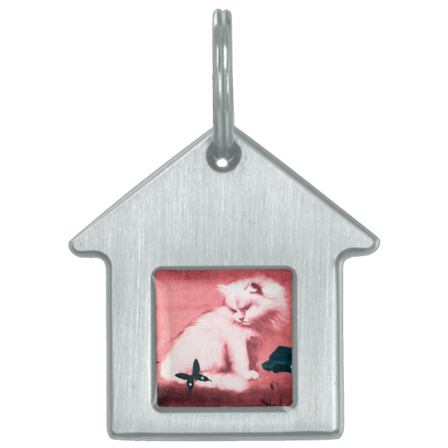 Médaillons Pour Animaux Domestiques CHAT BLANC AVEC BOUTEILLE NOIRE, rose (Devant)