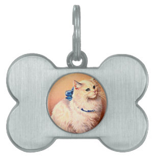 Médaillons Pour Animaux Domestiques Chat vintage avec Bleu Bow