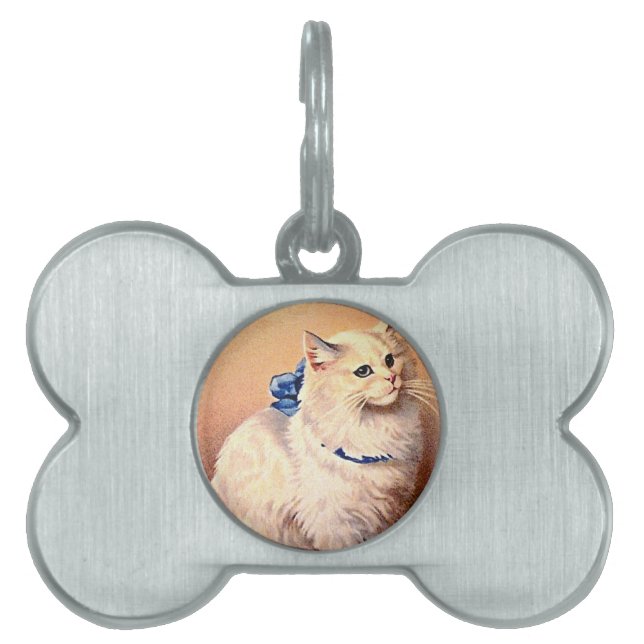 Médaillons Pour Animaux Domestiques Chat vintage avec Bleu Bow (Devant)