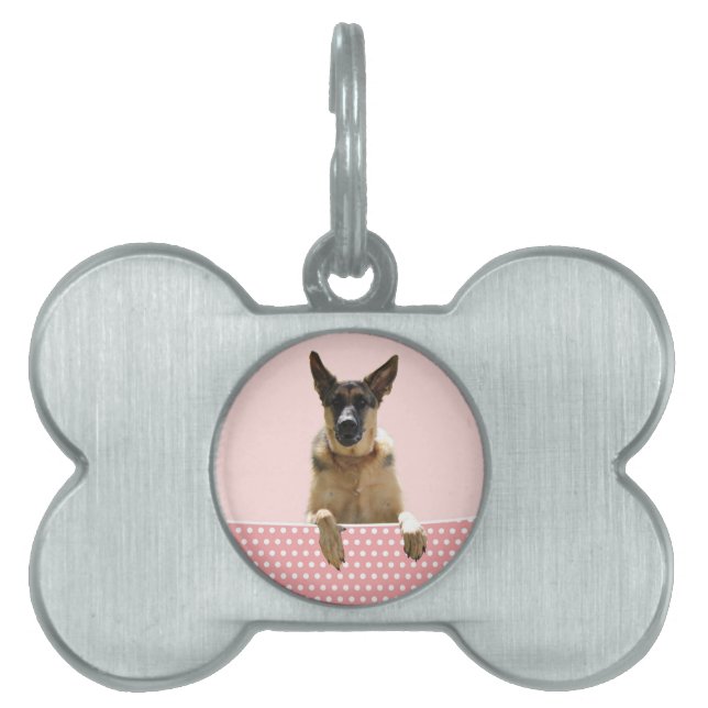Médaillons Pour Animaux Domestiques Chien berger allemand Pois roses (Devant)