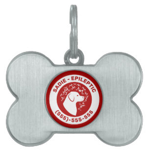 Médaillons Pour Animaux Domestiques Chien épileptique blanc sur Red Epilepsy Alerte & 