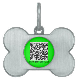 Médaillons Pour Animaux Domestiques Code QR moderne numérisable info contact néon vert