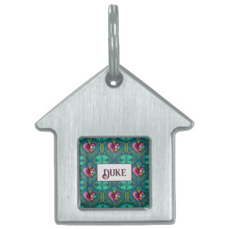 Médaillons Pour Animaux Domestiques Coeur bordeaux avec fleurs et rayons dorés