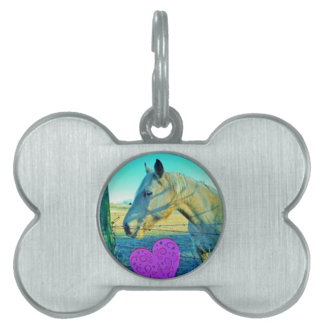 Médaillons Pour Animaux Domestiques Coeur rose et Cheval jaune (Devant)